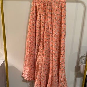 Vintage Floral Peach silk Maxi Skirt